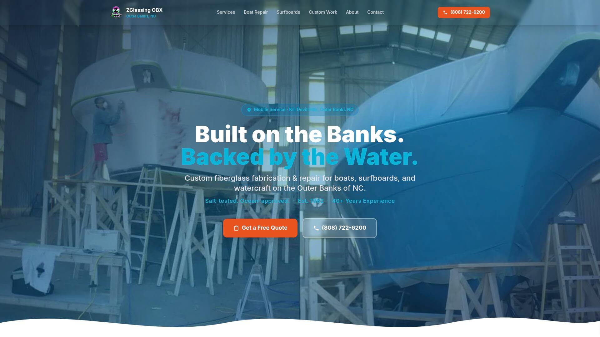 ZGlassing OBX — mobile fiberglass repair and custom fabrication for boats and watercraft on the Outer Banks NC